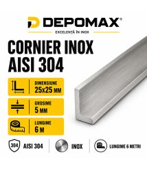 Cornier inox AISI 304, 25 x 25 x 5 mm, 6 metri